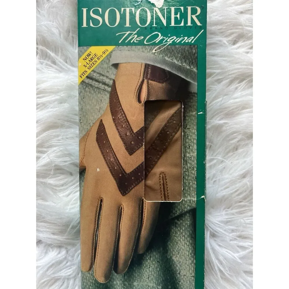 Driving Gloves Isotoner Women's XL Brown Leather Knit Classic